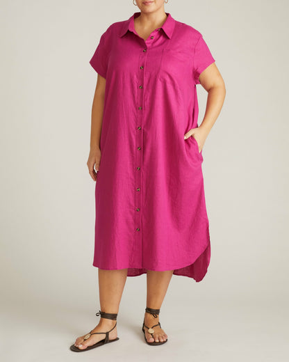 Universal Standard Dune Linen Blend Shirtdress - Hyper Pink