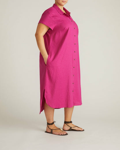 Universal Standard Dune Linen Blend Shirtdress - Hyper Pink