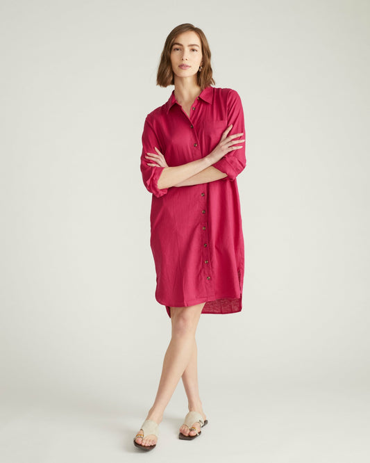 Universal Standard Seaside Linen Blend Shirtdress - Cerise