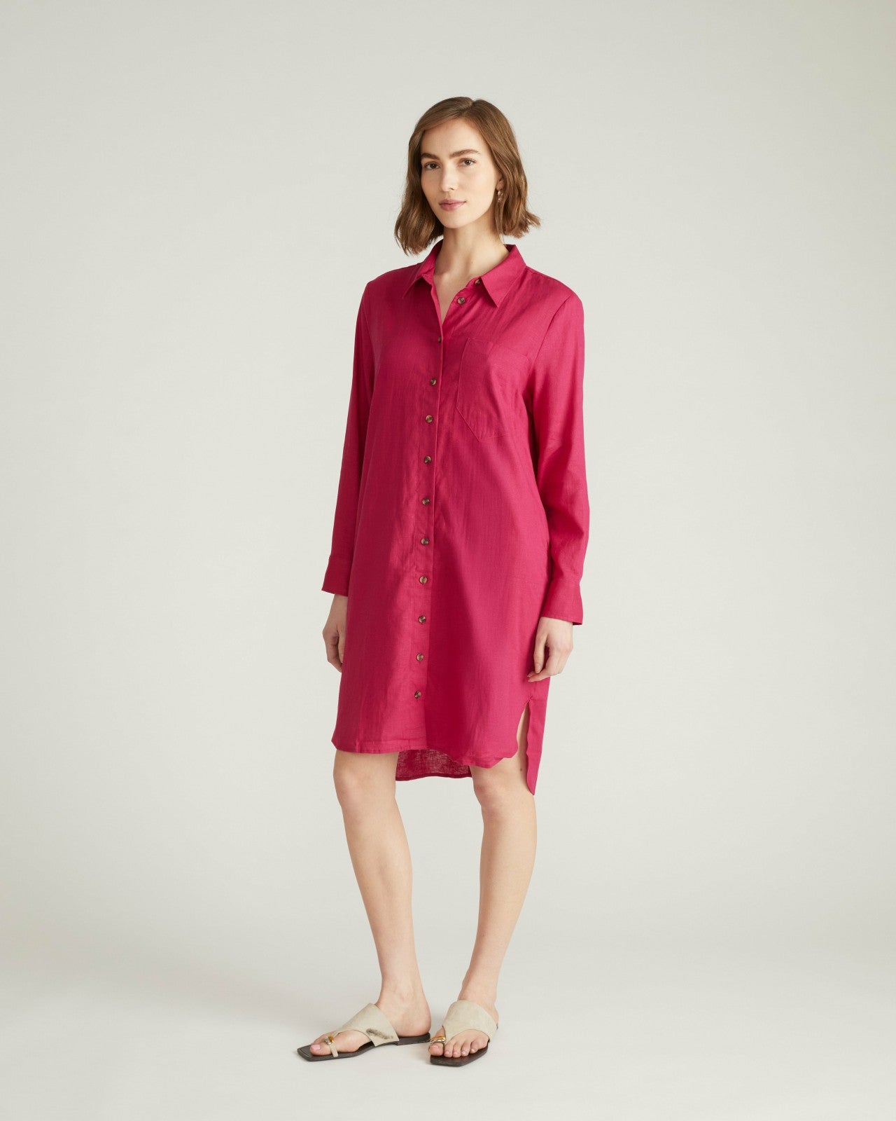 Universal Standard Seaside Linen Blend Shirtdress - Cerise