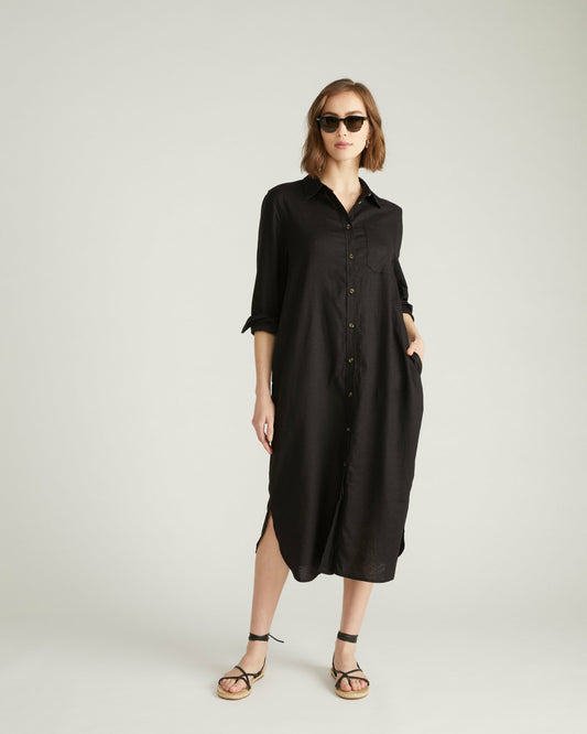 Universal Standard Odeon Linen Blend Shirtdress - Black