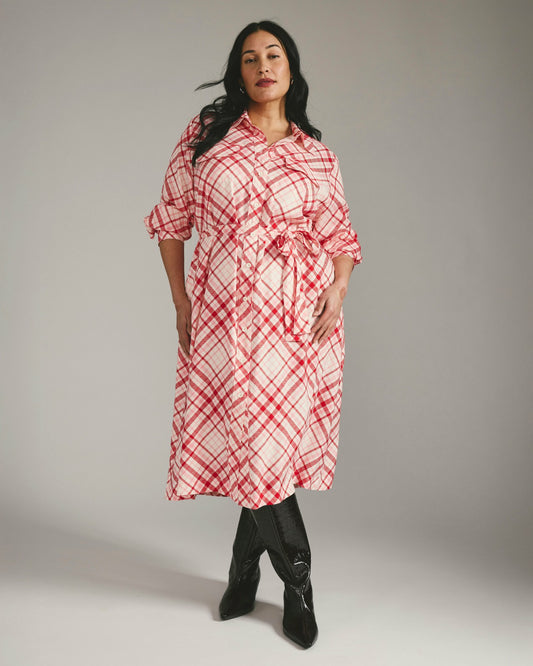 Universal Standard Cooling Stretch Cupro Savannah Dress - Red Plaid Print