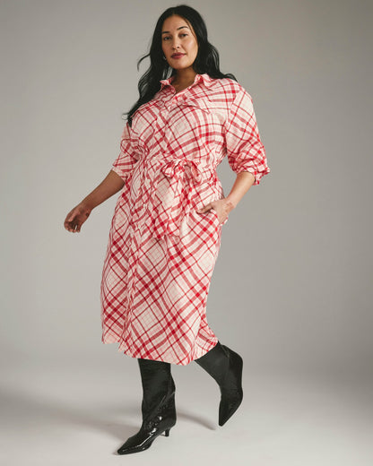 Universal Standard Cooling Stretch Cupro Savannah Dress - Red Plaid Print