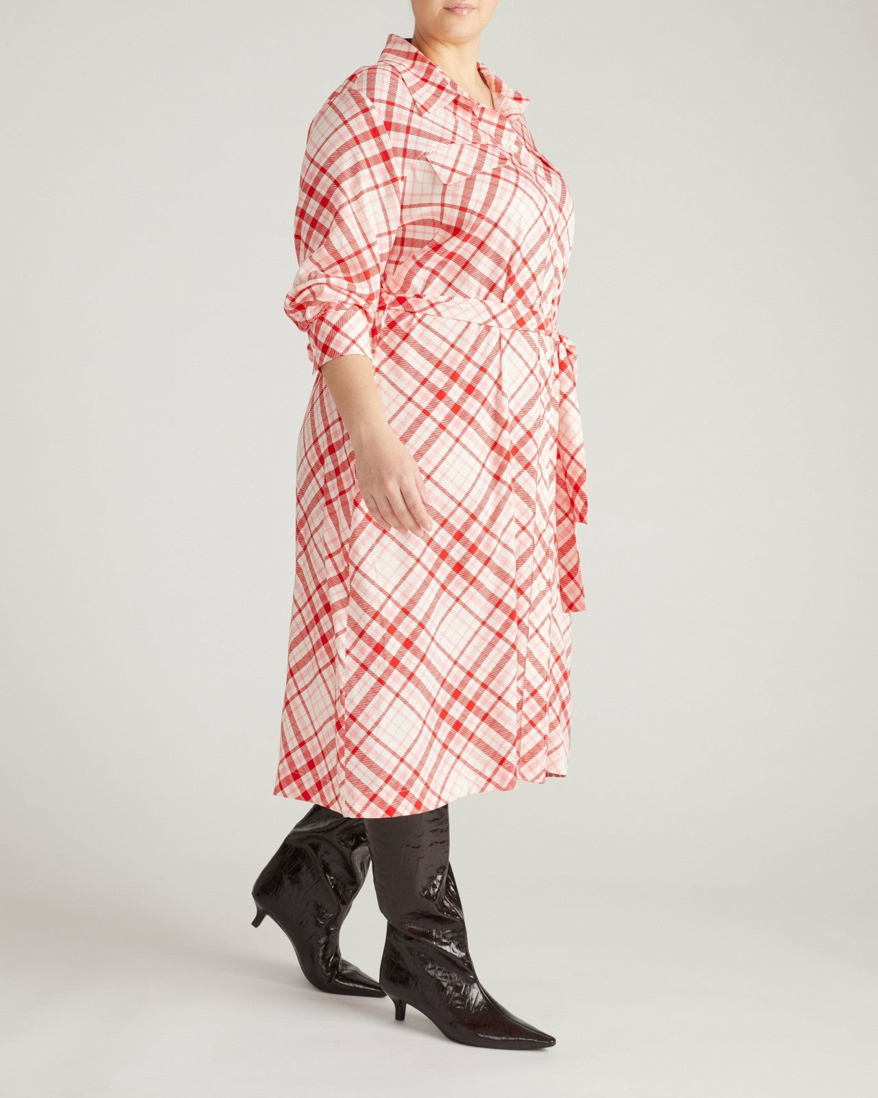Universal Standard Cooling Stretch Cupro Savannah Dress - Red Plaid Print