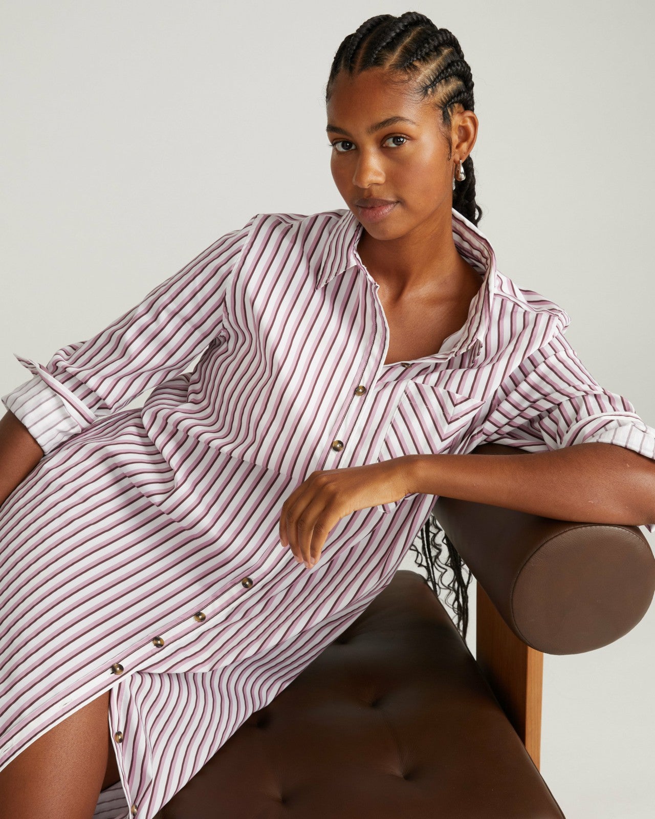 Universal Standard Odeon Stretch Poplin Shirtdress - Lilac Multi Stripe