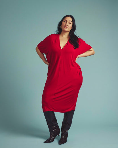 Universal Standard Teresa Liquid Jersey V-Neck Dress - New York Red
