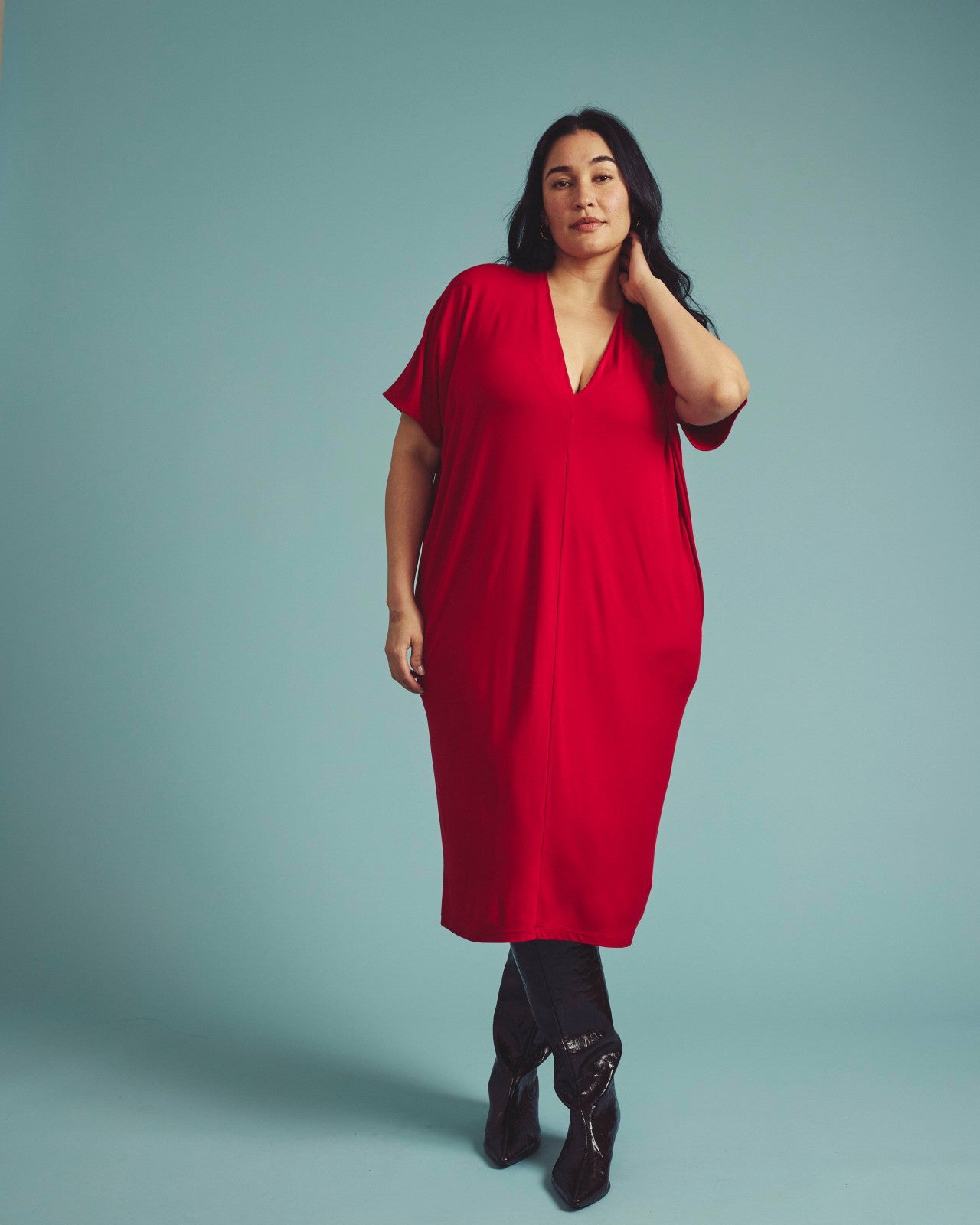 Universal Standard Teresa Liquid Jersey V-Neck Dress - New York Red