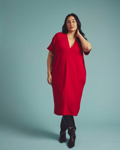 Universal Standard Teresa Liquid Jersey V-Neck Dress - New York Red