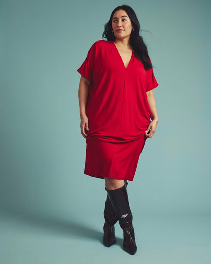 Universal Standard Teresa Liquid Jersey V-Neck Dress - New York Red