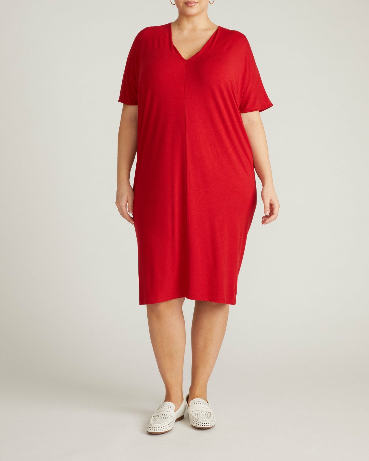 Universal Standard Teresa Liquid Jersey V-Neck Dress - New York Red