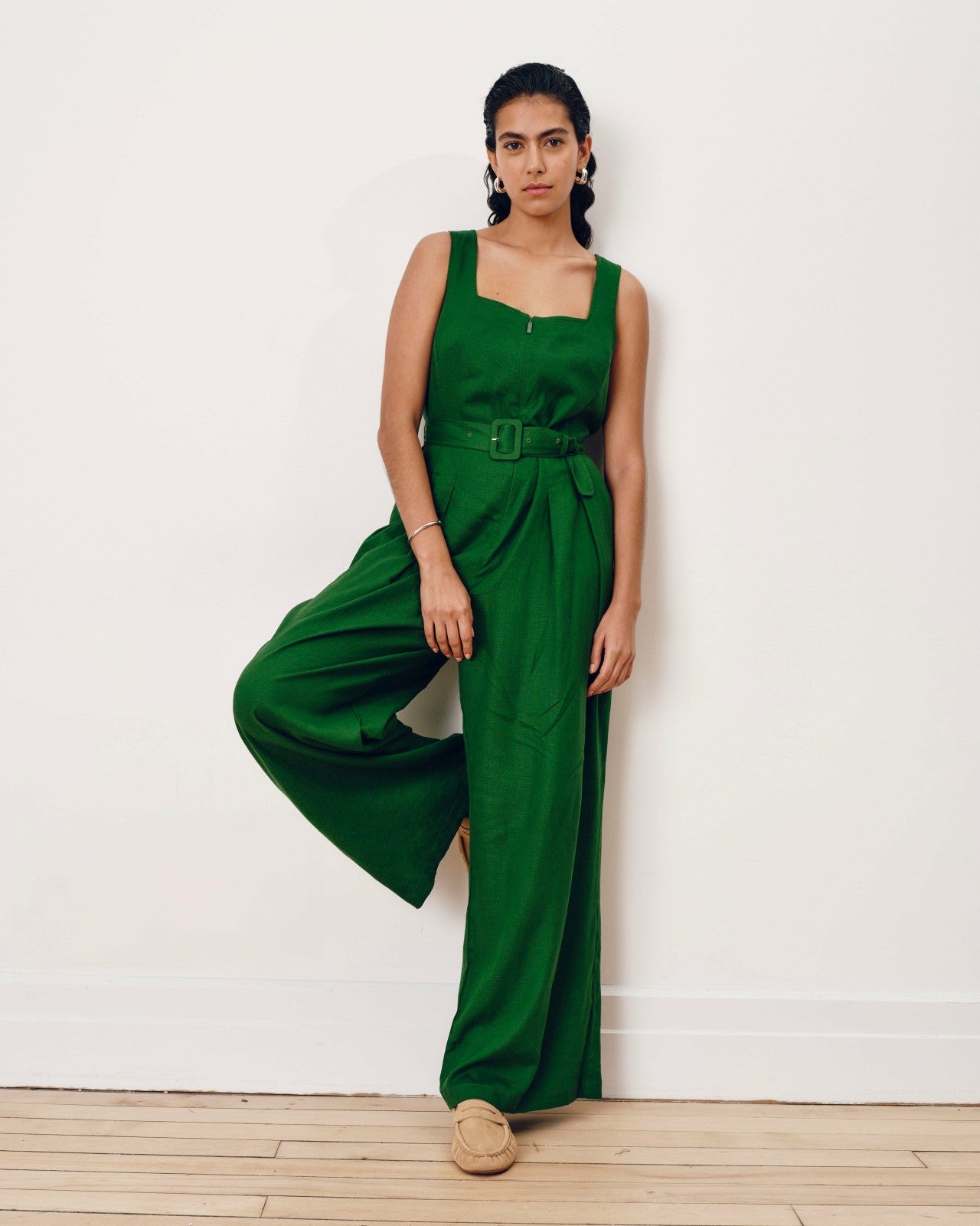 Universal Standard Rania Belted Linen Blend Jumpsuit - Jardin