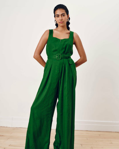 Universal Standard Rania Belted Linen Blend Jumpsuit - Jardin