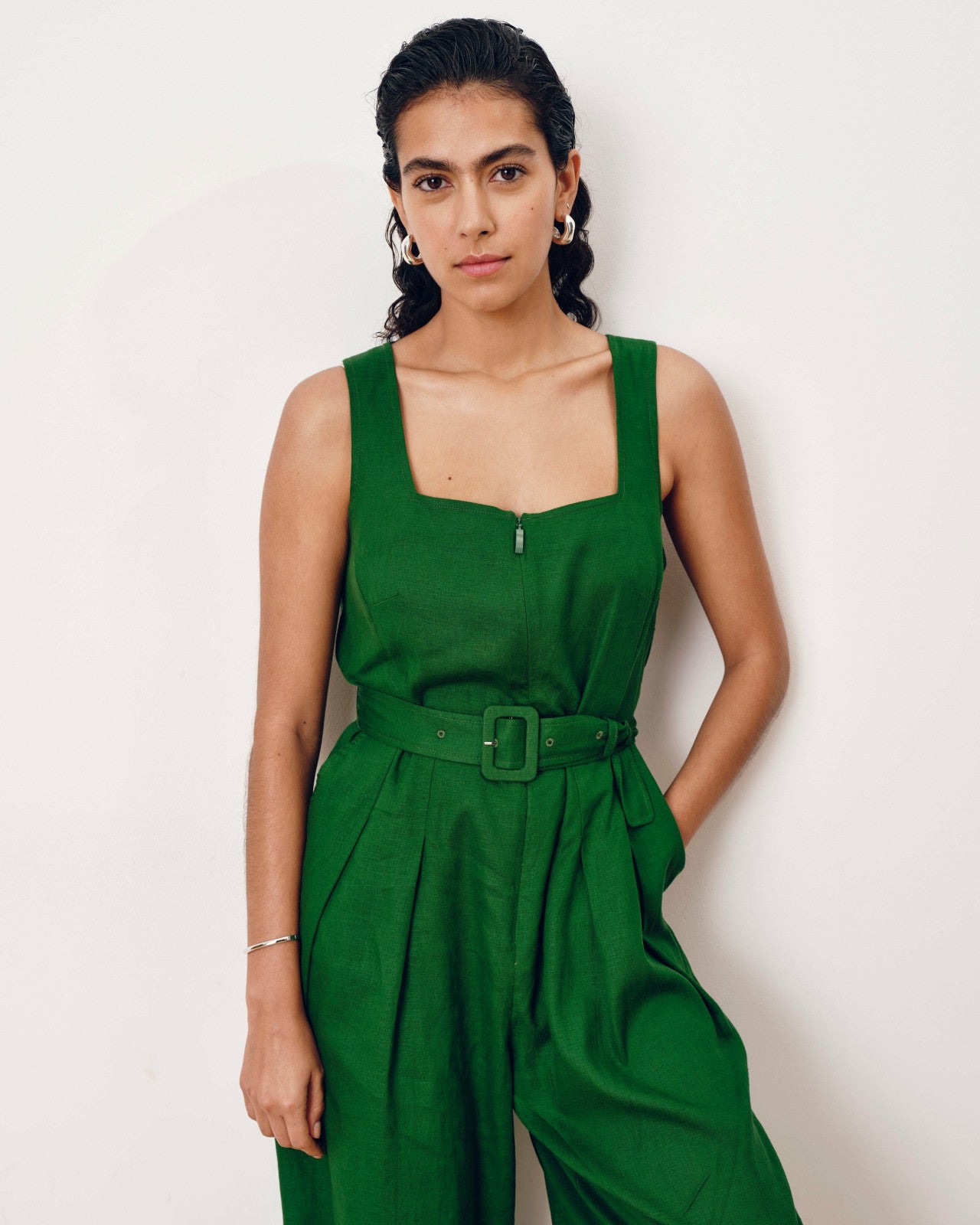 Universal Standard Rania Belted Linen Blend Jumpsuit - Jardin