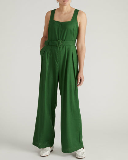 Universal Standard Rania Belted Linen Blend Jumpsuit - Jardin