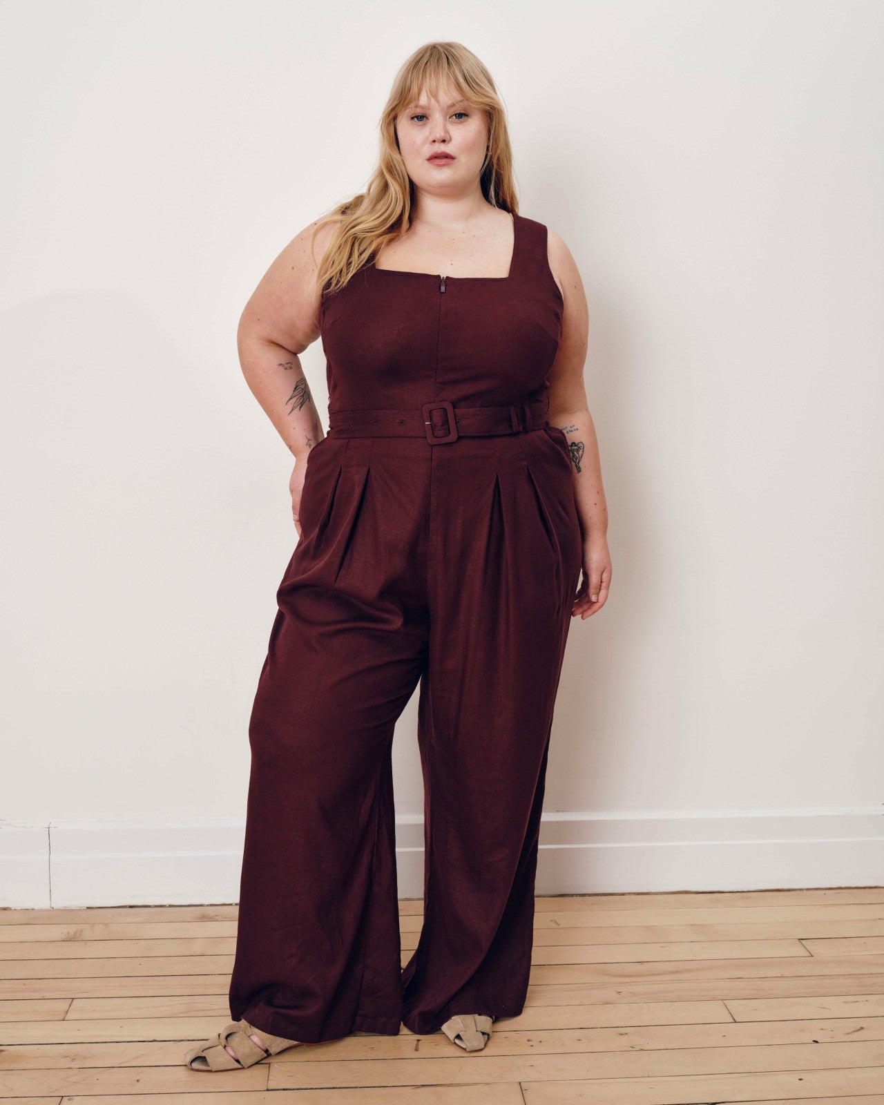 Universal Standard Rania Belted Linen Blend Jumpsuit - Brulee