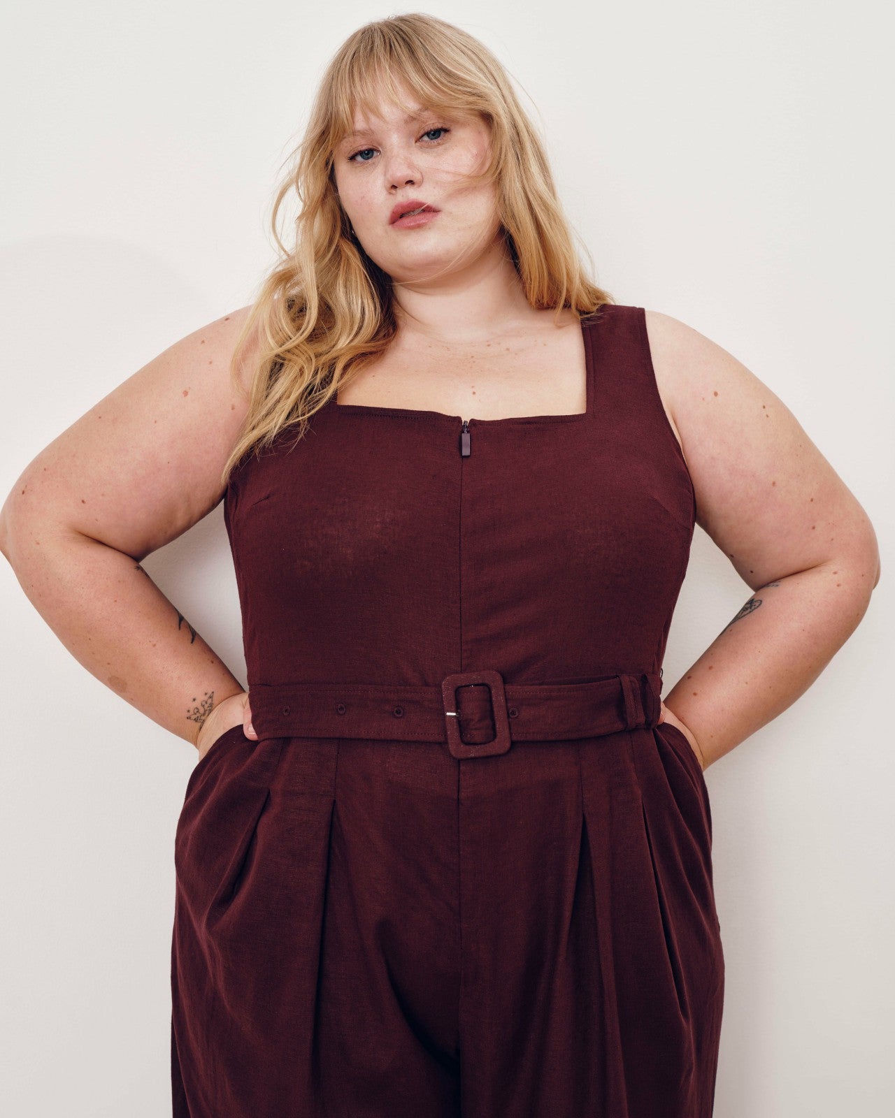 Universal Standard Rania Belted Linen Blend Jumpsuit - Brulee