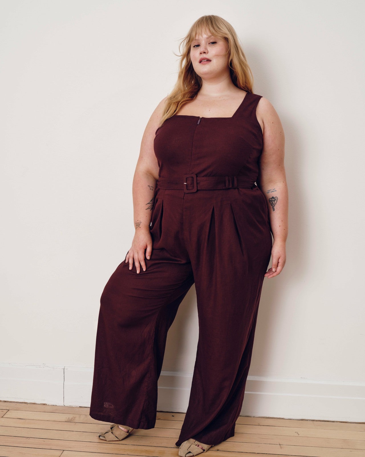 Universal Standard Rania Belted Linen Blend Jumpsuit - Brulee