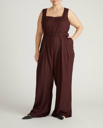 Universal Standard Rania Belted Linen Blend Jumpsuit - Brulee