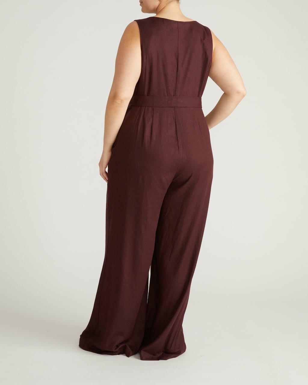 Universal Standard Rania Belted Linen Blend Jumpsuit - Brulee