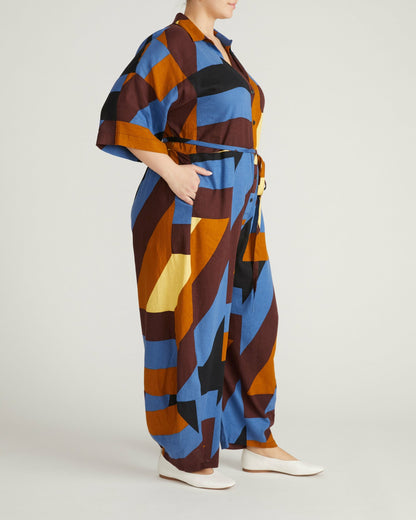 Universal Standard Maggie Barrel Leg Linen Blend Jumpsuit - Beach Ombra Print