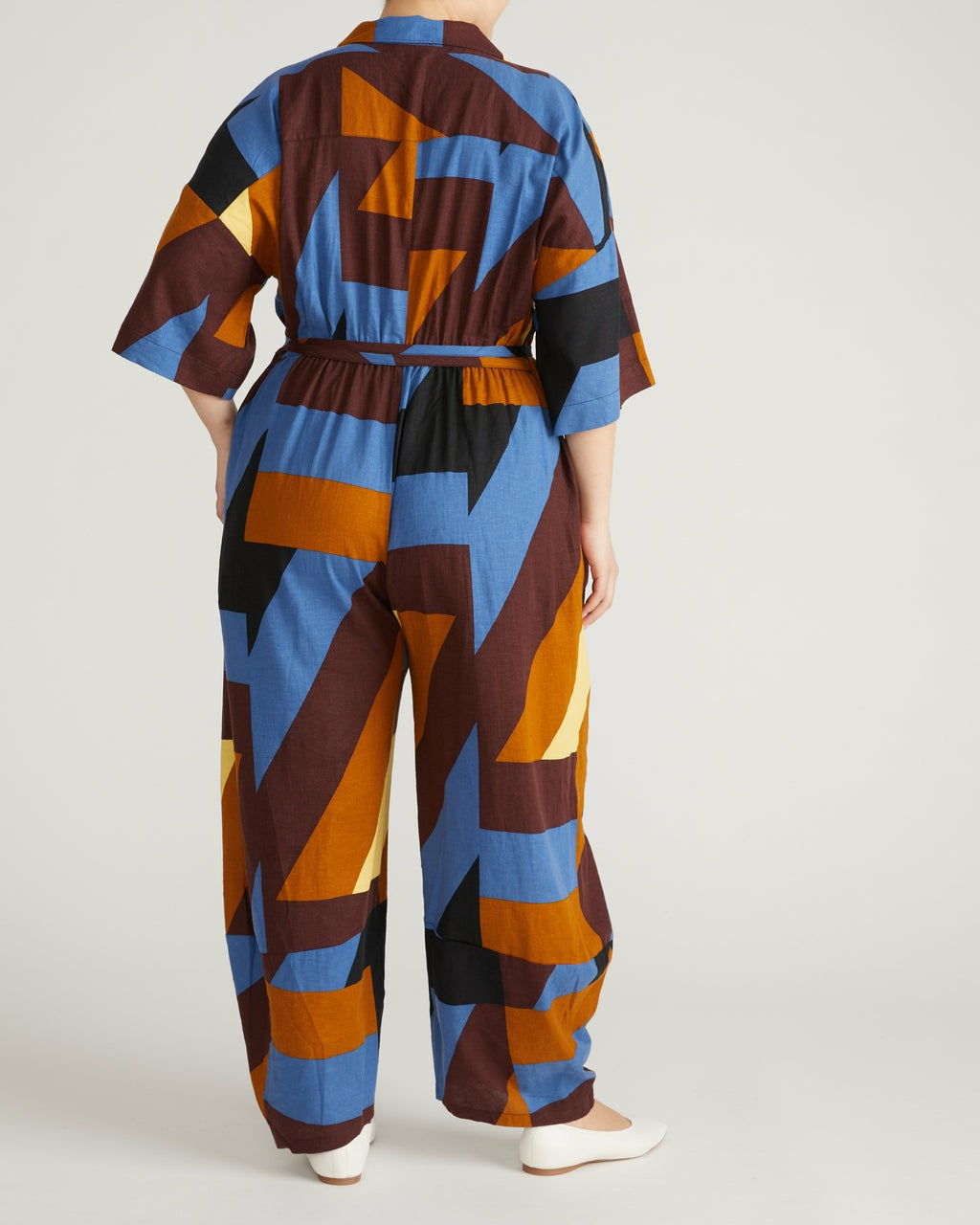 Universal Standard Maggie Barrel Leg Linen Blend Jumpsuit - Beach Ombra Print