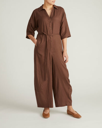 Universal Standard Maggie Barrel Leg Linen Blend Jumpsuit - Peppercorn