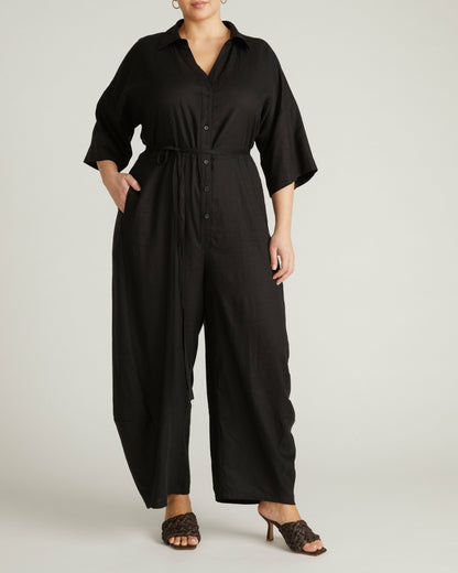 Universal Standard Maggie Barrel Leg Linen Blend Jumpsuit - Black
