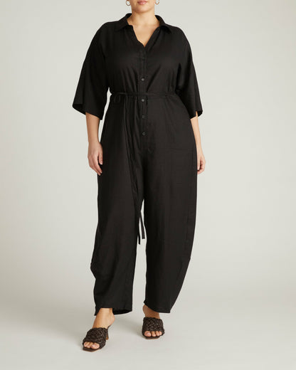 Universal Standard Maggie Barrel Leg Linen Blend Jumpsuit - Black