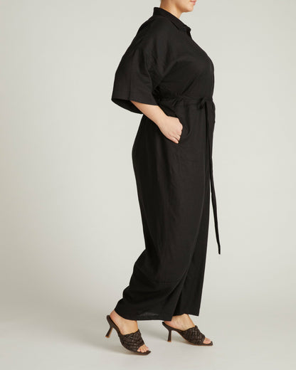 Universal Standard Maggie Barrel Leg Linen Blend Jumpsuit - Black