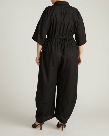 Universal Standard Maggie Barrel Leg Linen Blend Jumpsuit - Black