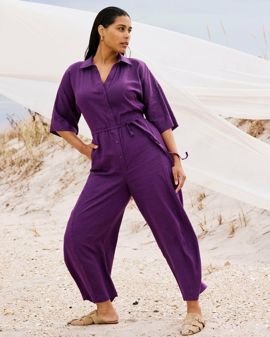 Universal Standard Maggie Barrel Leg Linen Blend Jumpsuit - Dreamy Purple