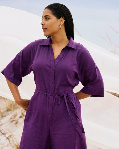 Universal Standard Maggie Barrel Leg Linen Blend Jumpsuit - Dreamy Purple