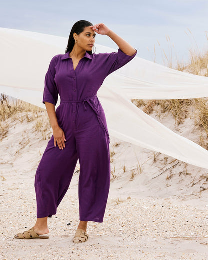 Universal Standard Maggie Barrel Leg Linen Blend Jumpsuit - Dreamy Purple