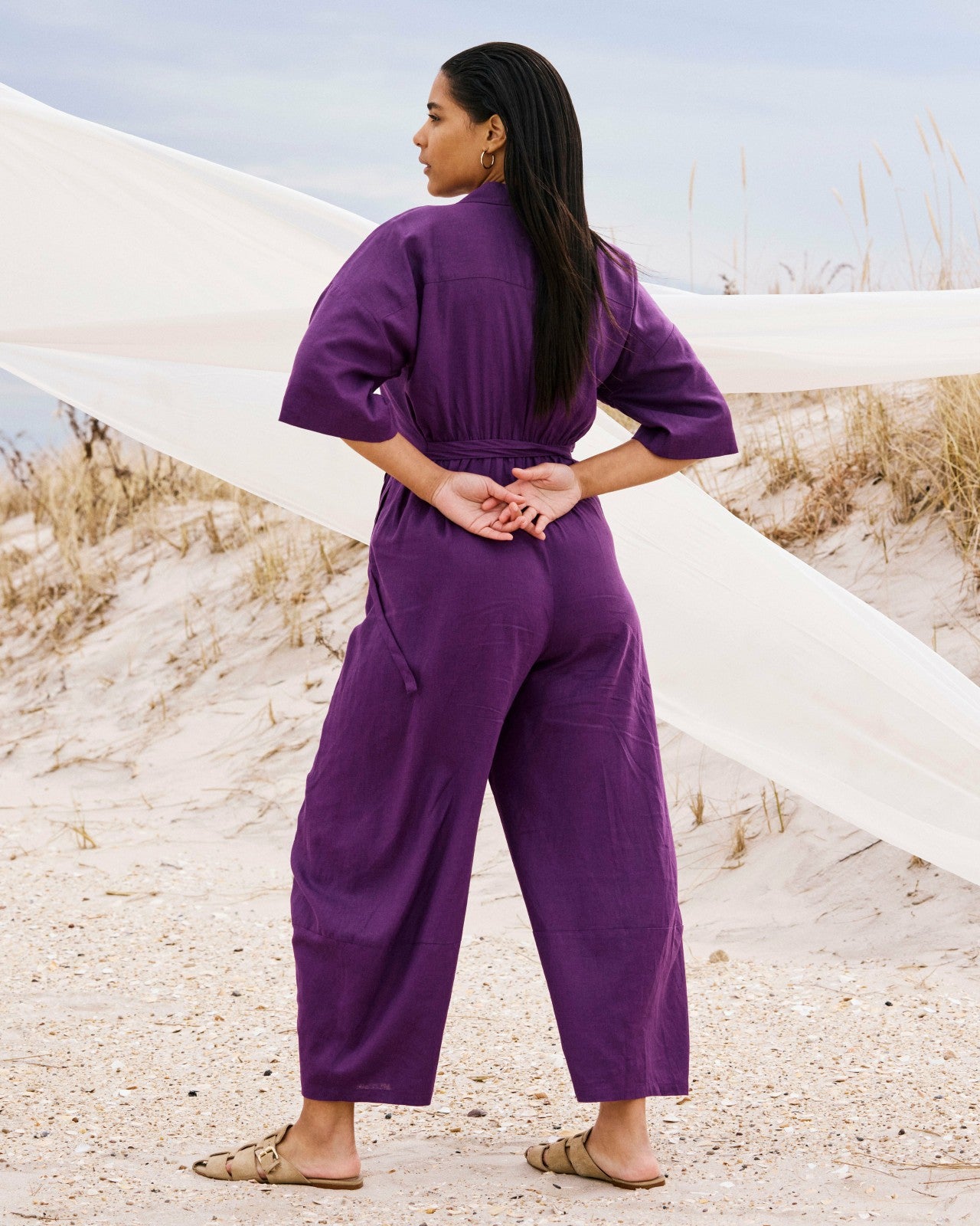 Universal Standard Maggie Barrel Leg Linen Blend Jumpsuit - Dreamy Purple