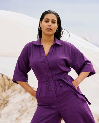 Universal Standard Maggie Barrel Leg Linen Blend Jumpsuit - Dreamy Purple