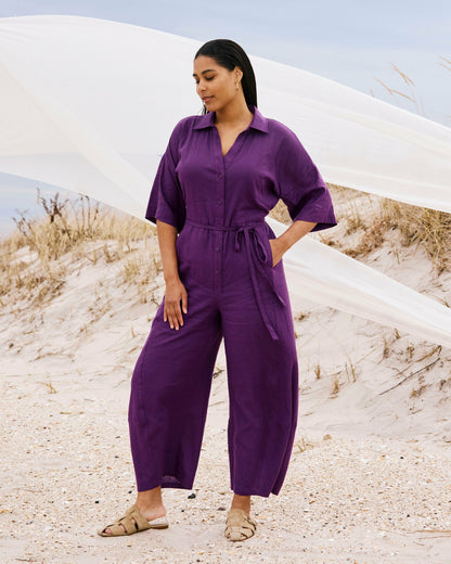Universal Standard Maggie Barrel Leg Linen Blend Jumpsuit - Dreamy Purple
