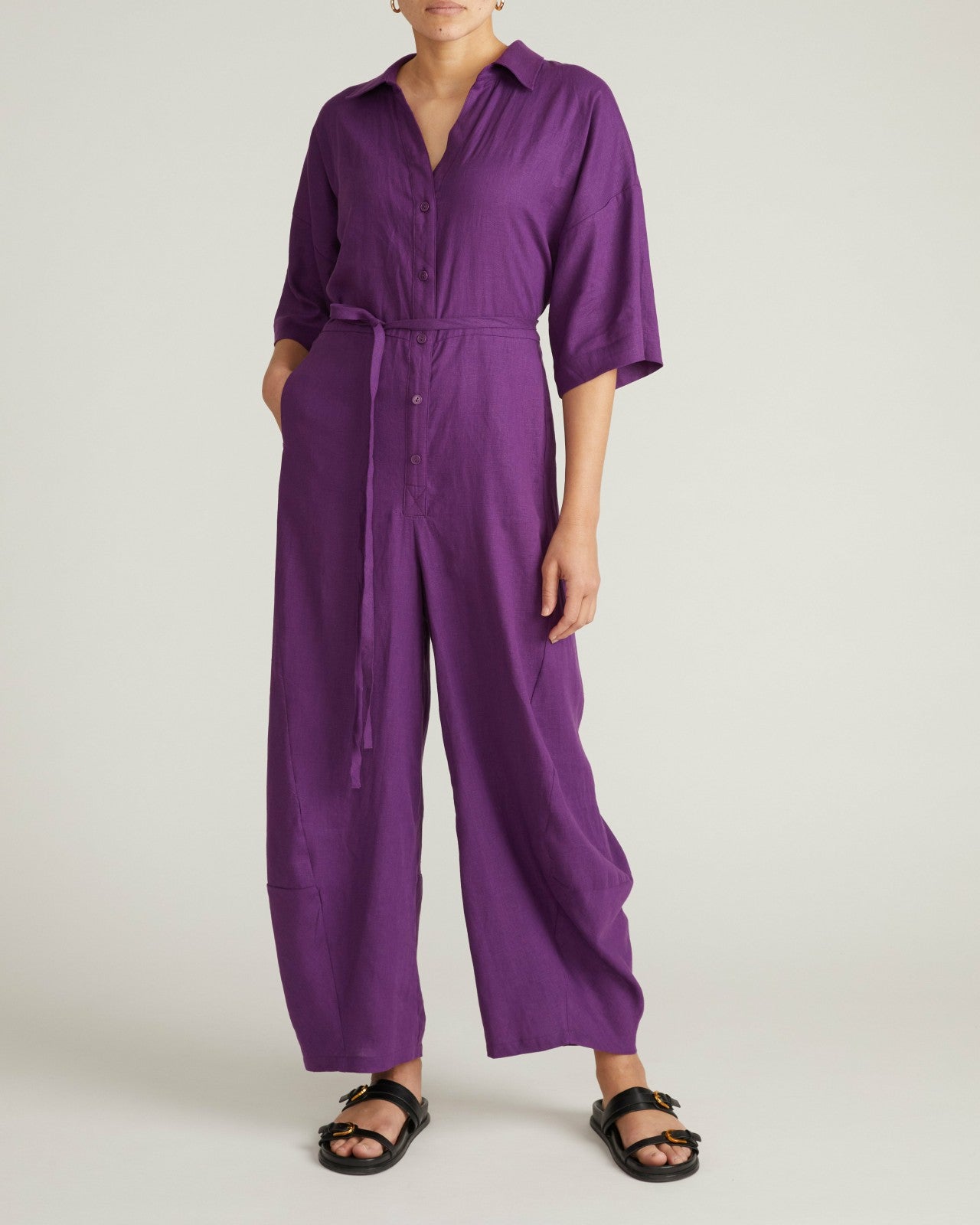 Universal Standard Maggie Barrel Leg Linen Blend Jumpsuit - Dreamy Purple