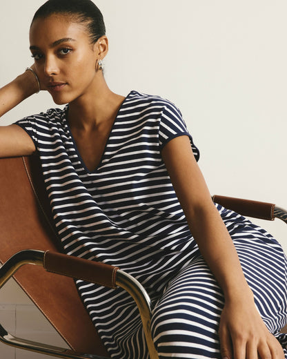 Universal Standard Iconic Geneva V-Neck Dress - Navy/White Stripe