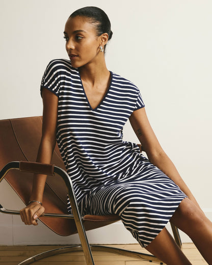 Universal Standard Iconic Geneva V-Neck Dress - Navy/White Stripe