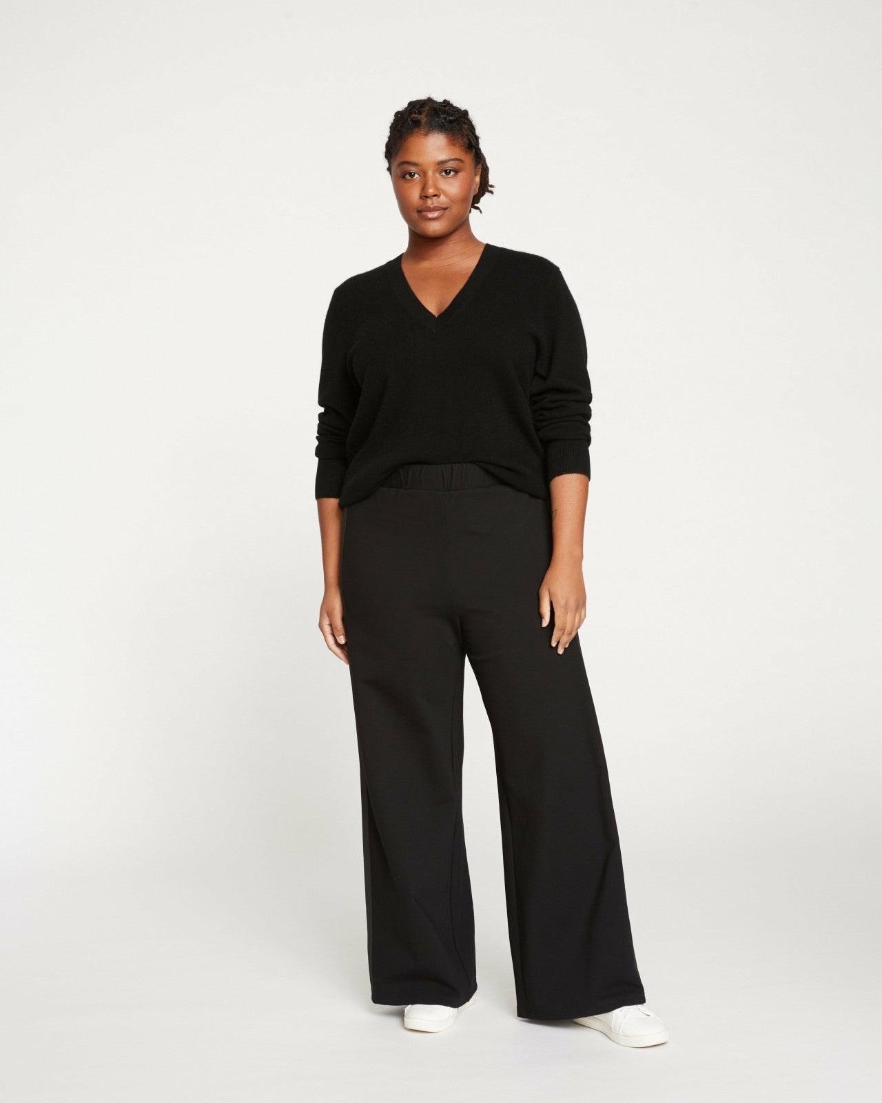 Universal Standard Stephanie Wide Leg Stripe Ponte Pants 30 Inch - Black with Black Strip