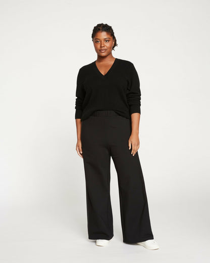 Universal Standard Stephanie Wide Leg Stripe Ponte Pants 30 Inch - Black with Black Strip