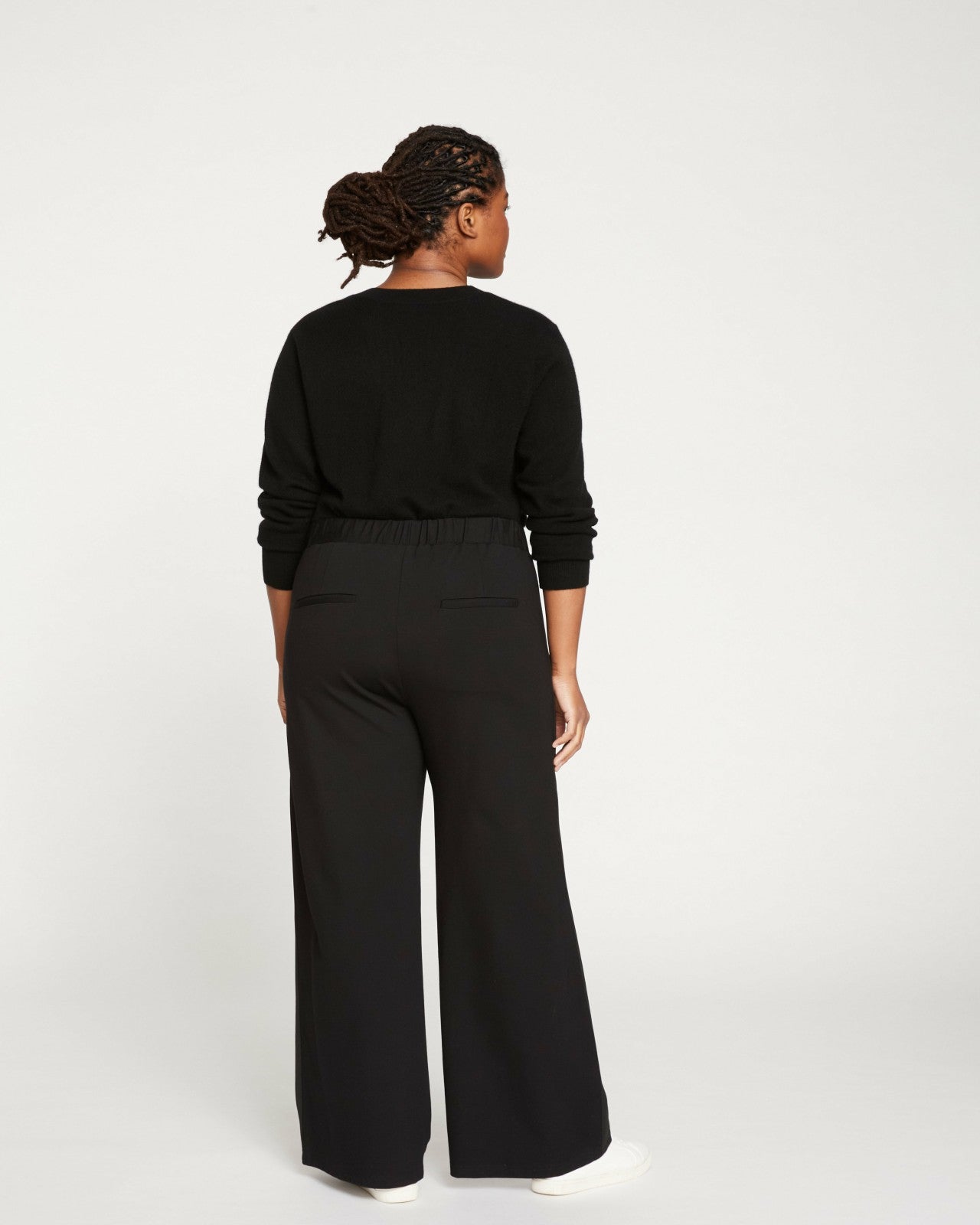 Universal Standard Stephanie Wide Leg Stripe Ponte Pants 30 Inch - Black with Black Strip