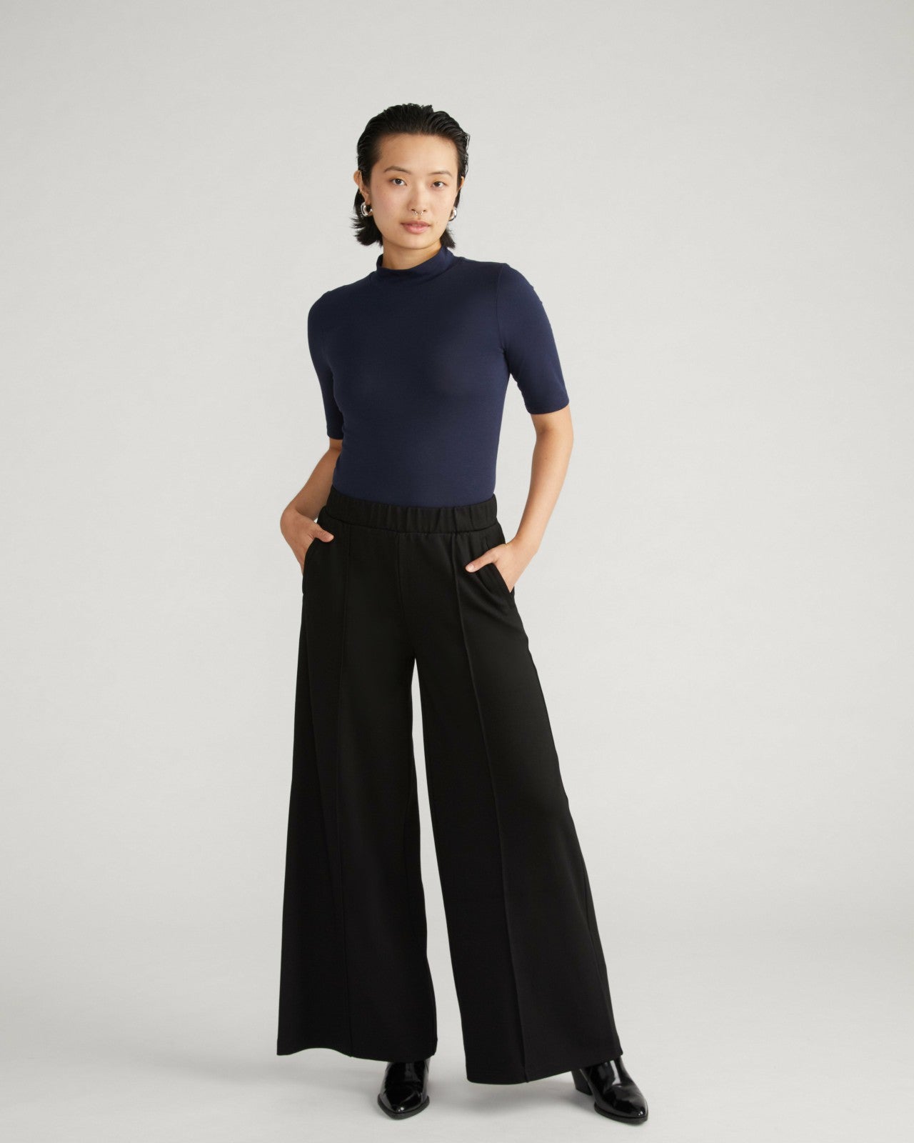 Universal Standard Pam Pintuck Wide Leg Ponte Pants - Black