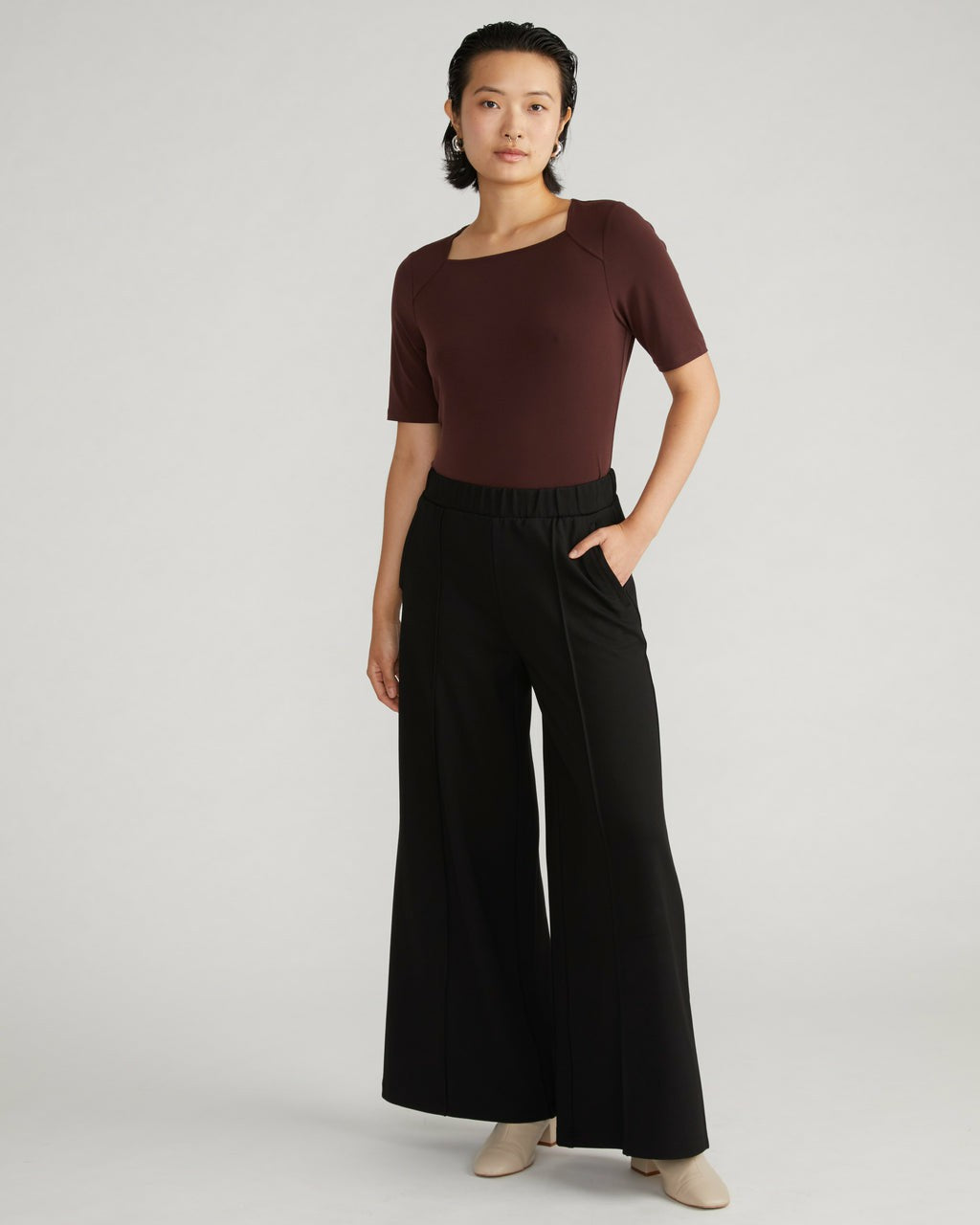 Universal Standard Pam Pintuck Wide Leg Ponte Pants - Black