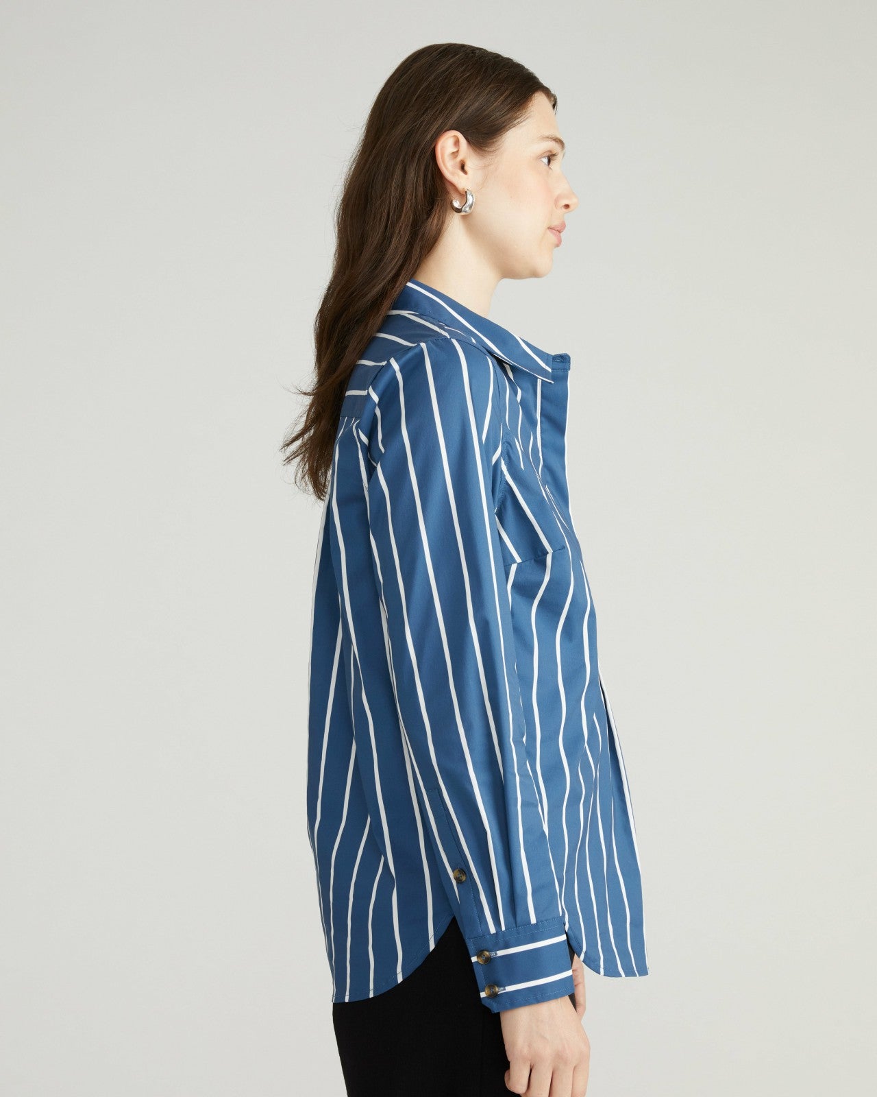 Universal Standard Elbe Popover Stretch Poplin Shirt Classic Fit - Ensign Blue/White Stri