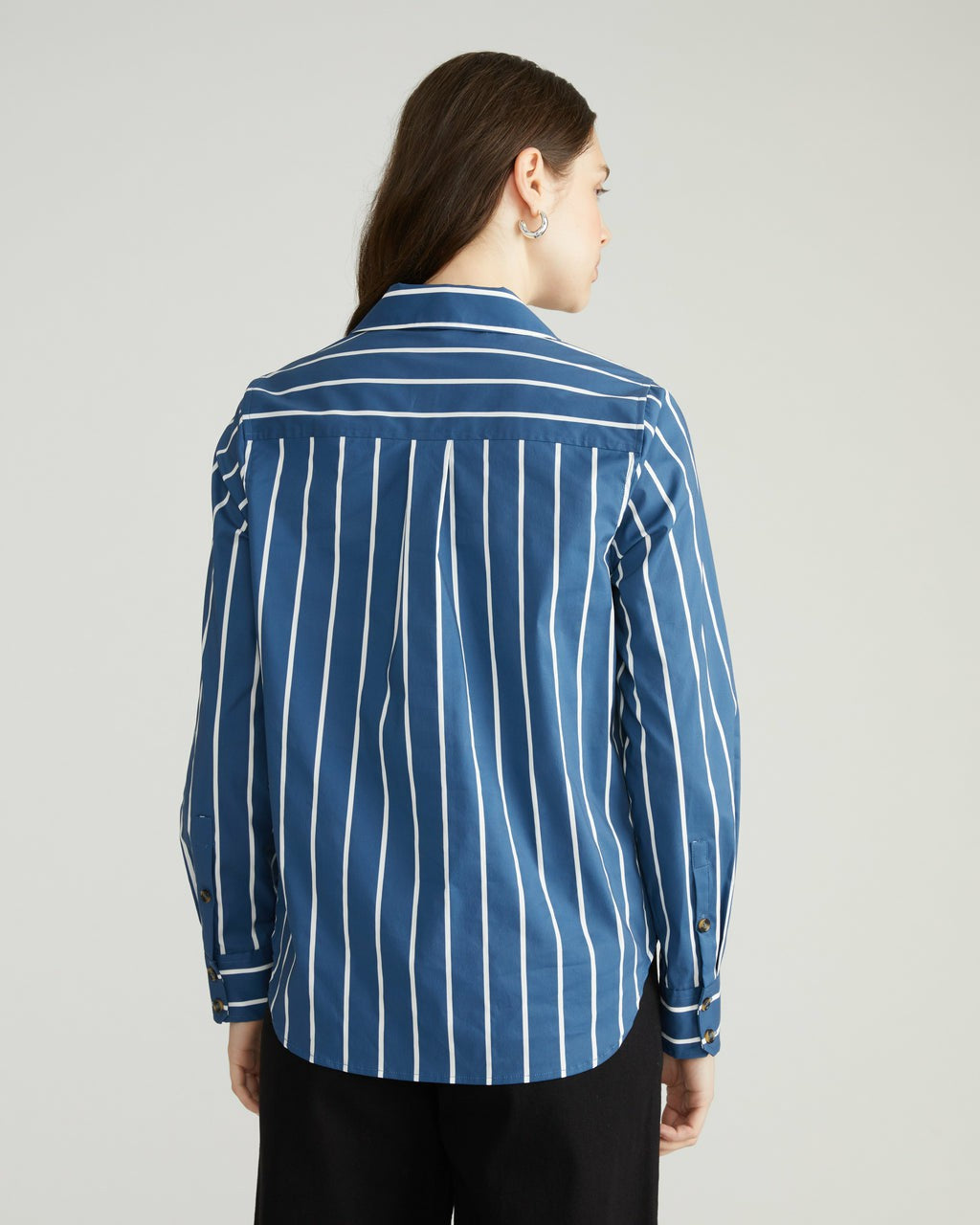 Universal Standard Elbe Popover Stretch Poplin Shirt Classic Fit - Ensign Blue/White Stri