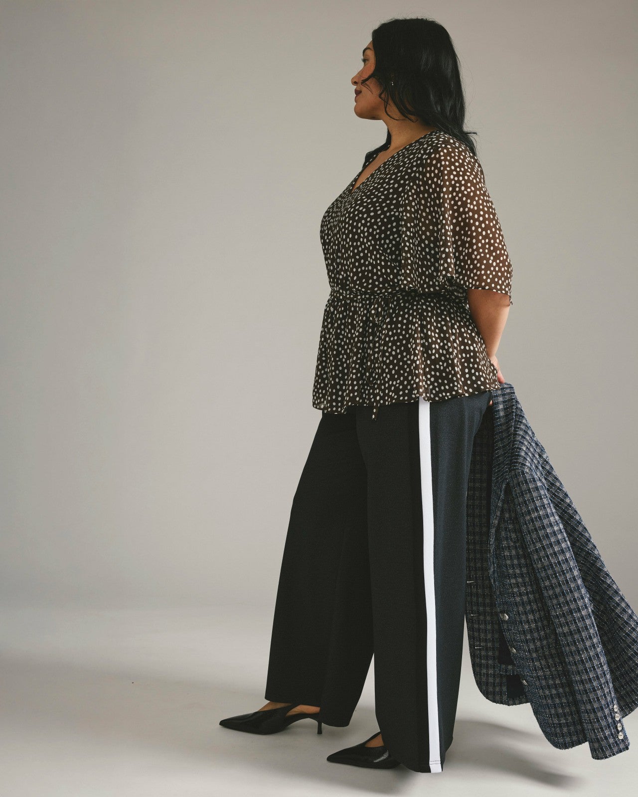Universal Standard PowerPonte Denim Stephanie Pants - Charcoal with Black/White Stripe