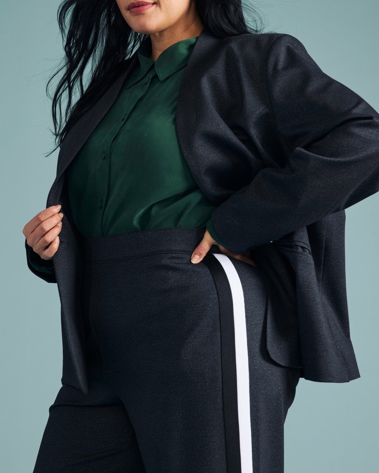 Universal Standard PowerPonte Denim Stephanie Pants - Charcoal with Black/White Stripe