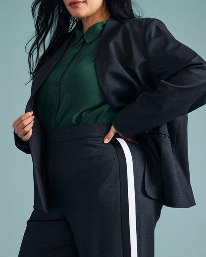 Universal Standard PowerPonte Denim Stephanie Pants - Charcoal with Black/White Stripe