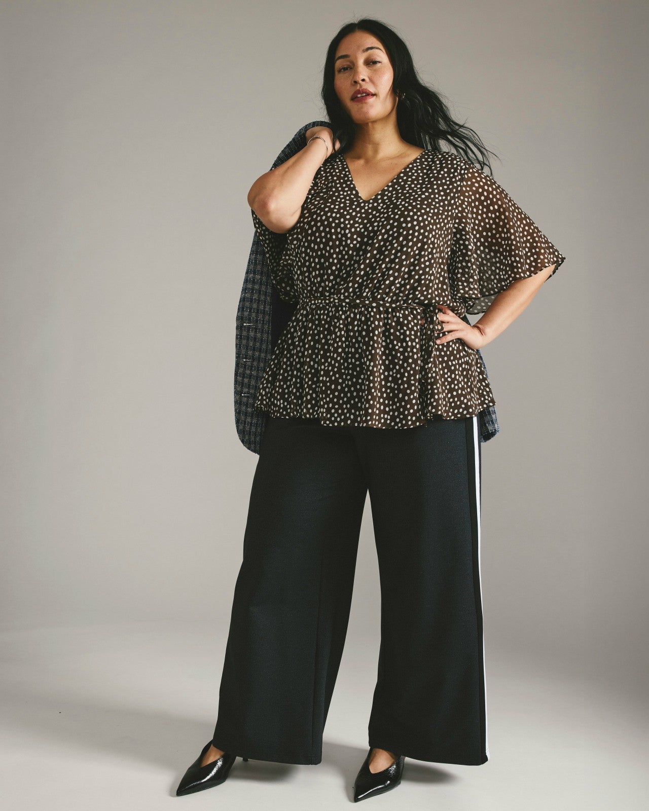 Universal Standard PowerPonte Denim Stephanie Pants - Charcoal with Black/White Stripe